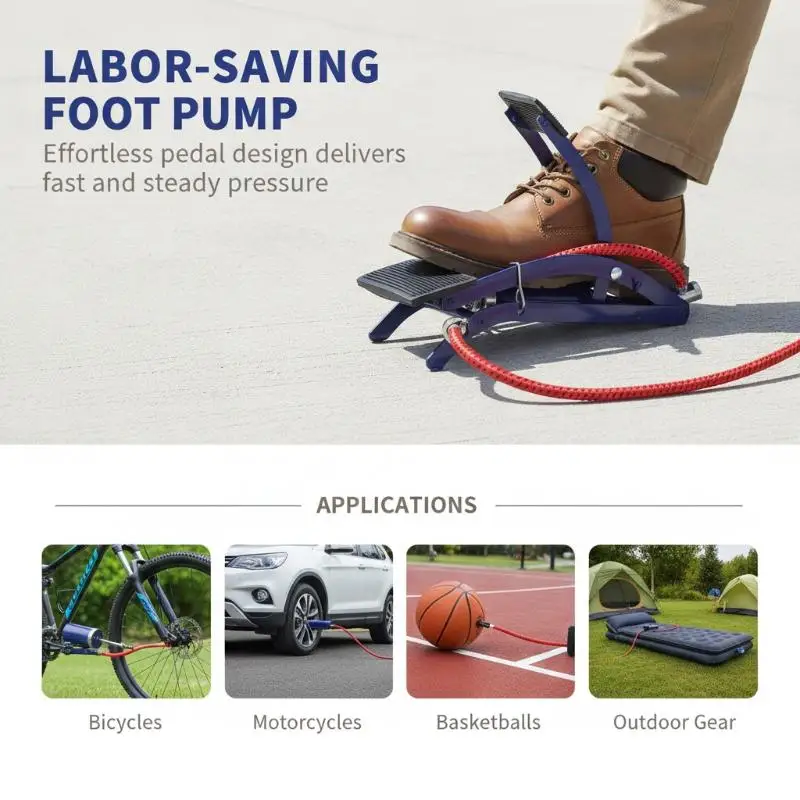 1Pcs Tire Air Inflator Car Air Pump Foot Step Electric Vehicle Foot Pedal Pump Bicycle Universal Outdoor Bicycle Accessories