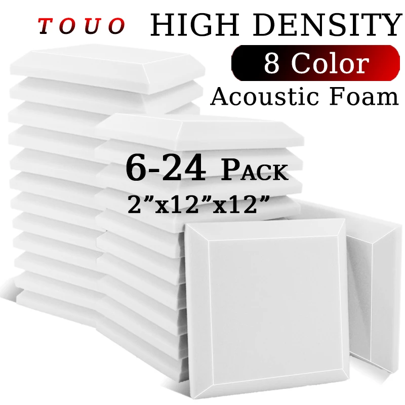 TOUO 6/12/24Pcs High Density Acoustic Foam Studio Sound Foam Large Square Hypotenuse Sound Absorbing Panel Acoustic Treatment