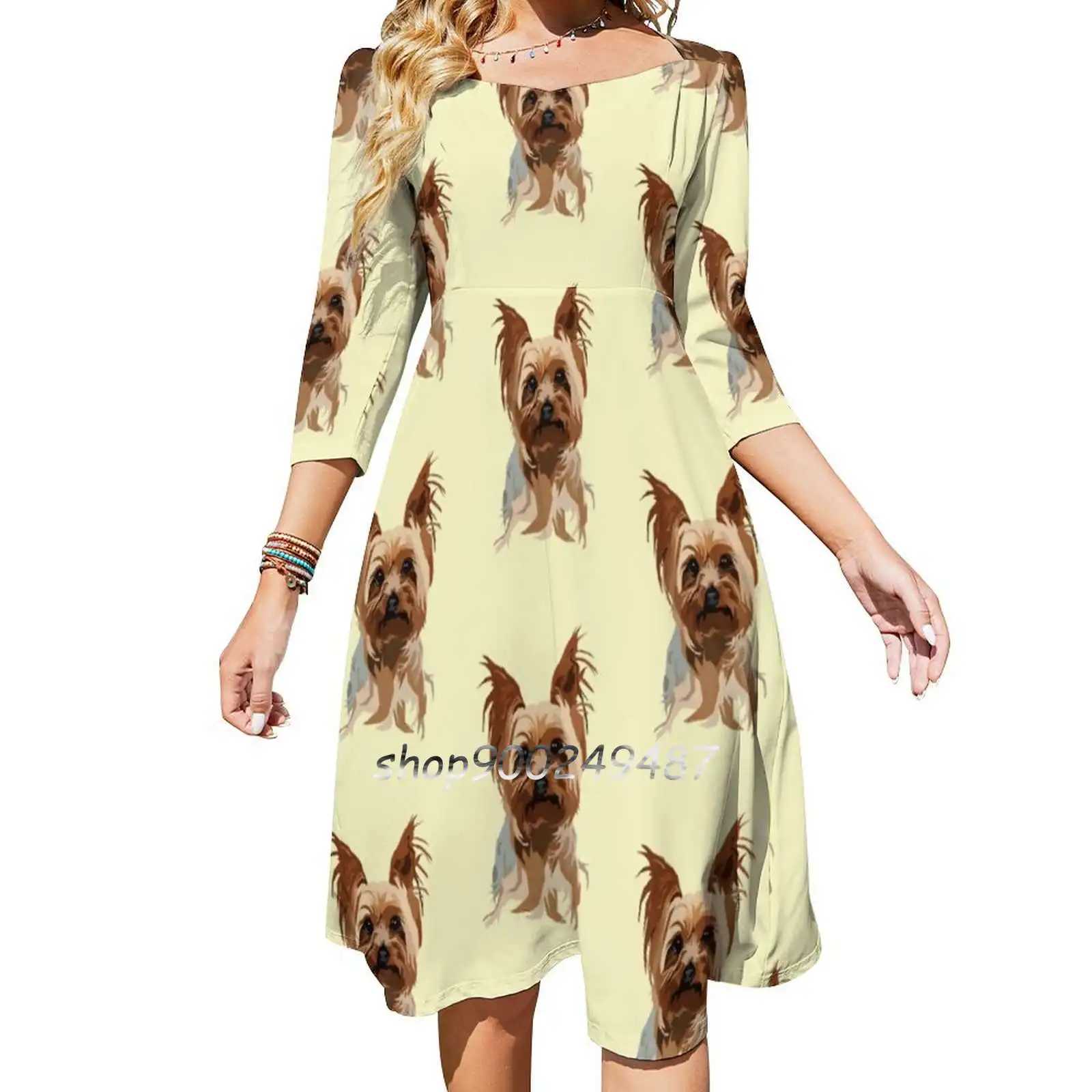 

Its A Yorkie Too Flare Dress Square Neck Dress Elegant Female Fashion Printed Dress Yorkie Yorkshire Terrier Small Dog Pet