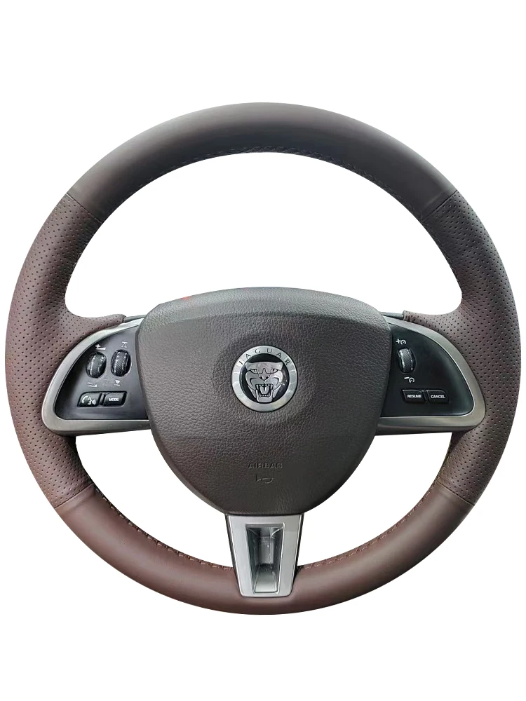 

08-15 For Jaguar XF XK I-PACE Brown Leather DIY Hand-stitched Car Steering Wheel Handle Cover