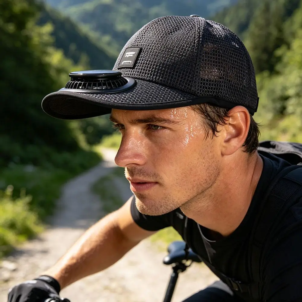 Solar Powered Fan Hat for Men & Women - Unisex UPF50+ Quick Dry Run Hat Cooling Breathable Mesh Cap USB Rechargeable Adjustable