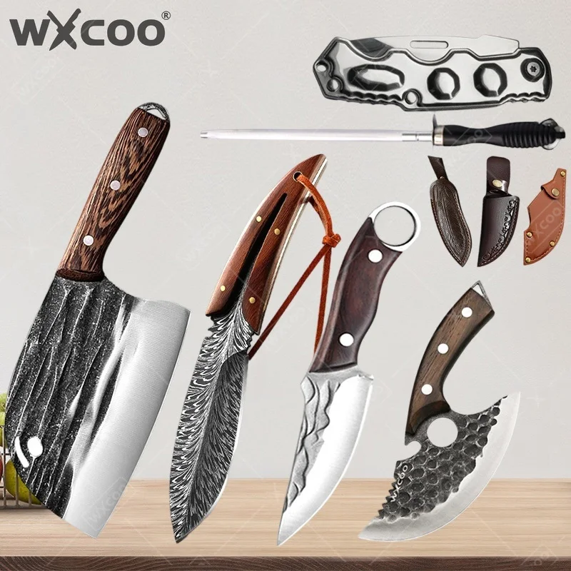 

WXCOO Stainless Steel Kitchen Knives Household Cooking Hand Forged Bone Chopping Knife Utility Fruit Cutter Bottle Opener Chef