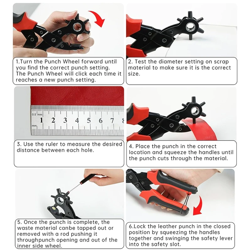 Leather Hole Punch Set, Super Heavy Duty Rotary Puncher, Precision Multi Hole Sizes For Belts, Crafts Holes