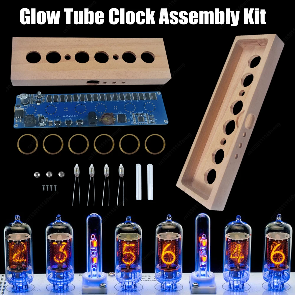 IN14 Glow Tube Clock DIY Tube Clock Assembly DC12V 1A IN14 Nixie Tube Digital LED Clock Assembly Kit Multi Color for Experiments