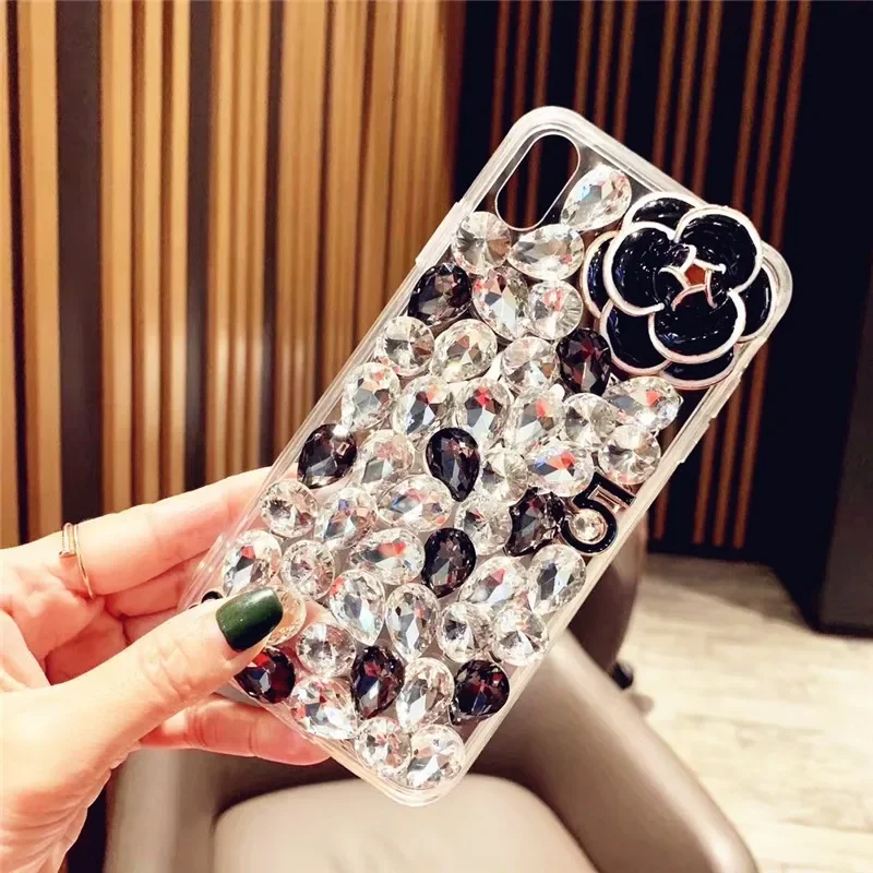 

Luxury Bling Rhinestone Camellia Diamond Case, Phone Cover, for Galaxy, A32, A52, A71, A51, A72, A73, A53, A33, A74, A54