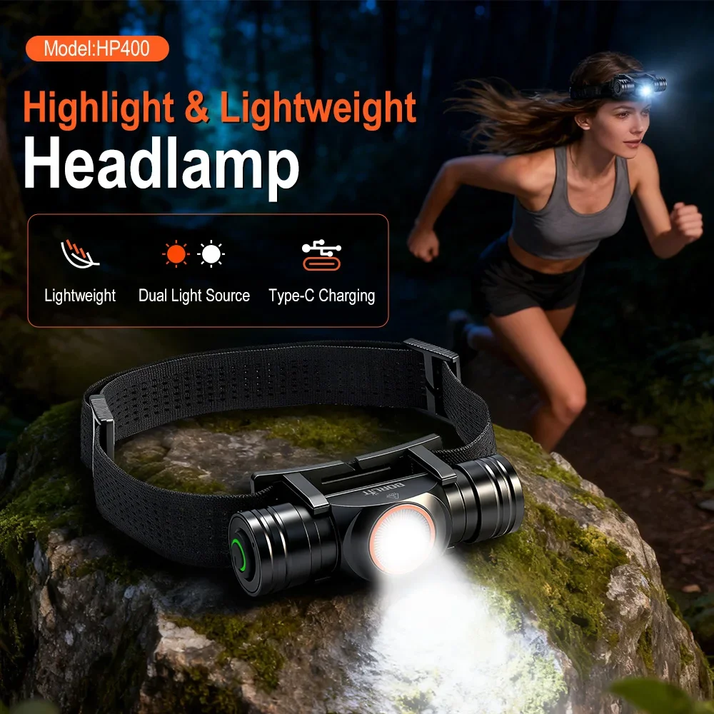 BORUiT HP440/HP400 LED كشافات أبيض أحمر عالي الطاقة 1020LM المصباح نوع C قابلة للشحن مقاوم للماء التخييم الصيد رئيس الشعلة #3