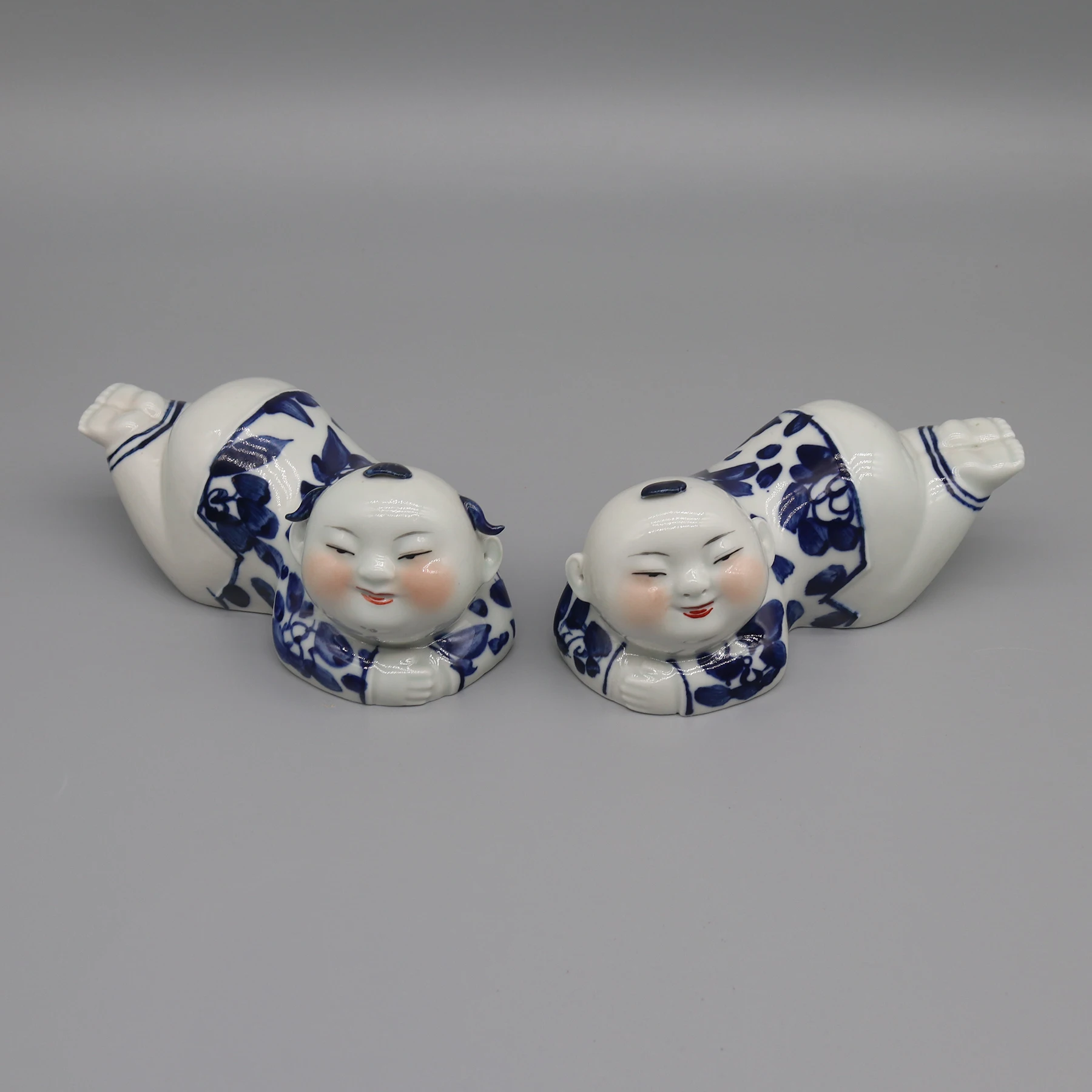 Pair of Hand Painted Ceramic Figurines, Blue and White Collectible Ceramics