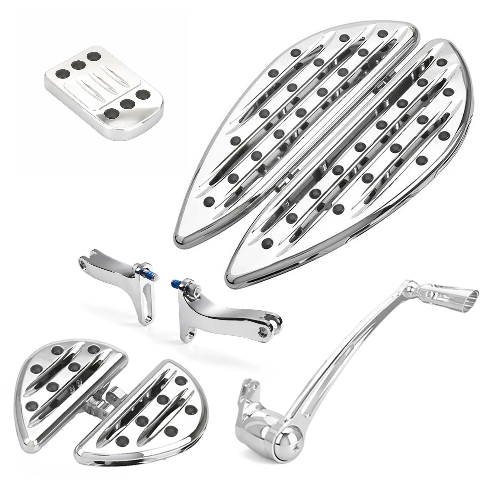 CNC Billet Edge Cut Floorboard Kit with Brake Pedal & Shifter Lever for  Touring Softail Dyna 1980-Up Footboard Set