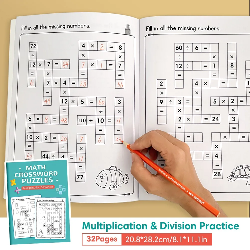 Math CrossWord Puzzles: Addition and Subtraction within 20, Criss Cross Challenges Game, Math Workbook for Kids Ages 5-8
