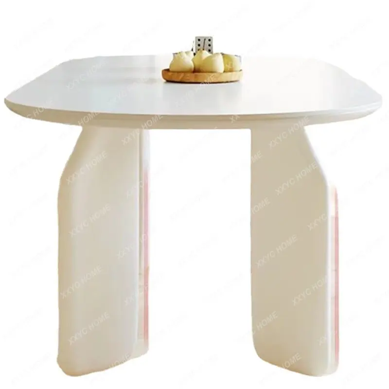 Nordic Solid Wood Pure White Stone Plate Dining Table Minimalist Cream Style Small Apartment Dining Table Light Luxury Art Oval