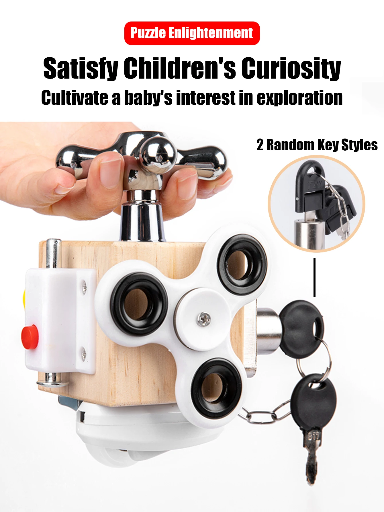 Wooden Busy Cube Sensory Fidget Toy, Montessori Educational Toy with Latches & Switches, Fine Motor Training Toy for Toddlers