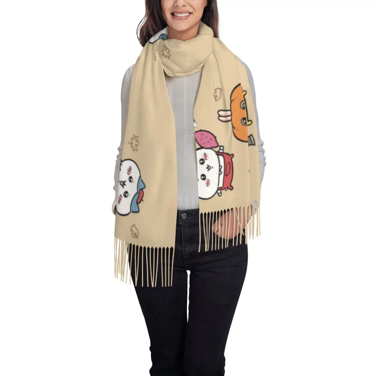 Custom Print Chiikawa Halloween Pumpkin Scarf Men Women Winter Warm Scarves Shawls Wraps