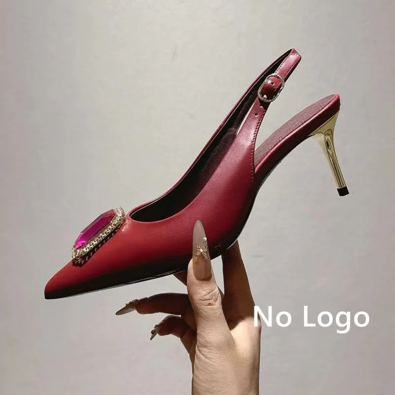 Summer fashion sparkling rhinestone decorated high-heeled sandals for women satin shallow mouth pointed  banquet dress shoes view 4
