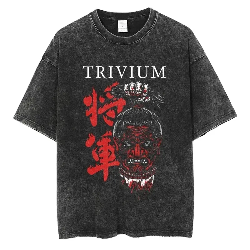Camisetas con estampado de póster de Metal Core Band Trivium Shogun para hombre y mujer, camisetas de algodón vintage lavadas de estilo urbano, camisetas de verano de gran tamaño para hombre y mujer