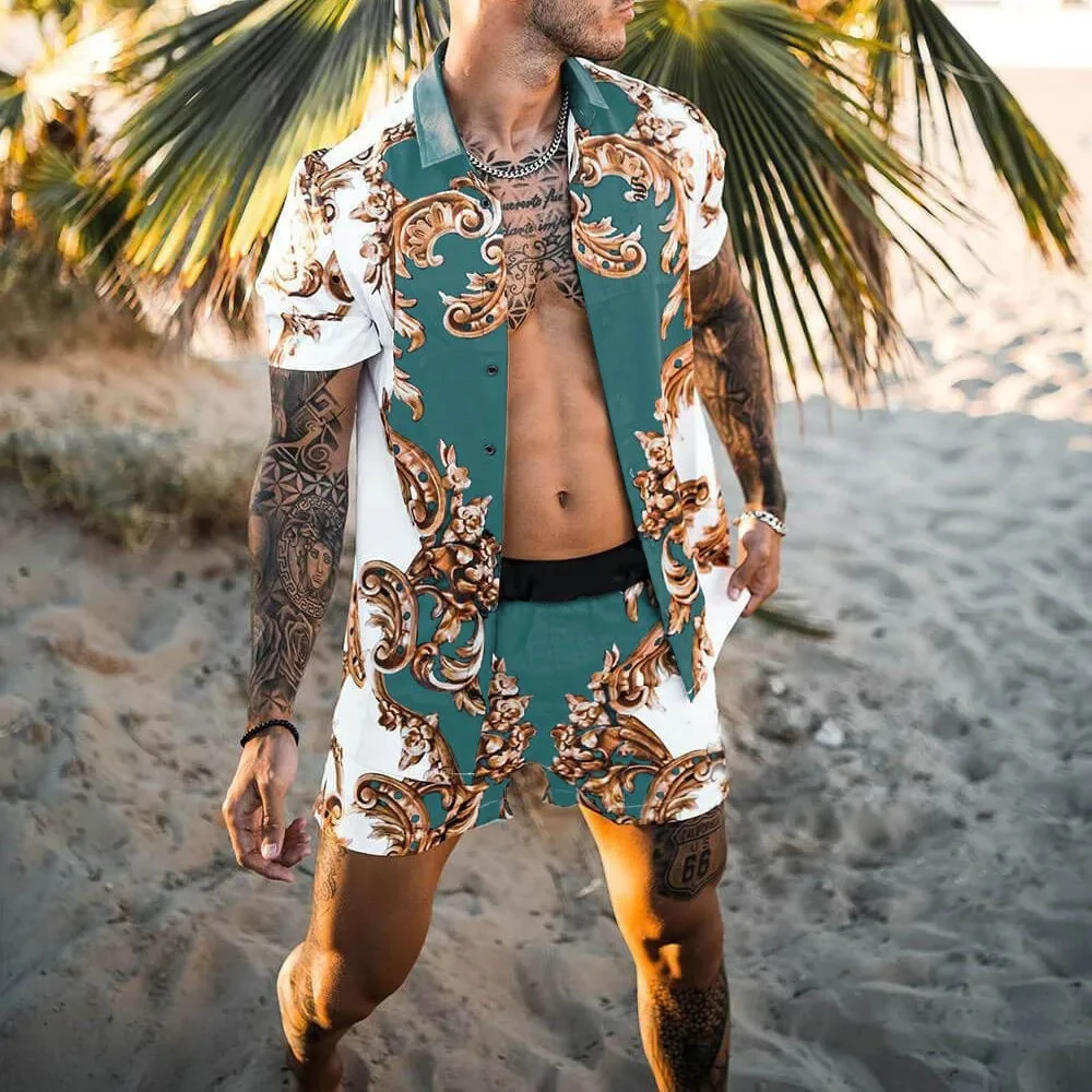 Männer Hawaii 2 Stück Sets Sommer 3D-Druck Kurzarmhemd Strand knopf Shorts Streetwear Shirt Urlaub Männer zweiteiligen Anzug