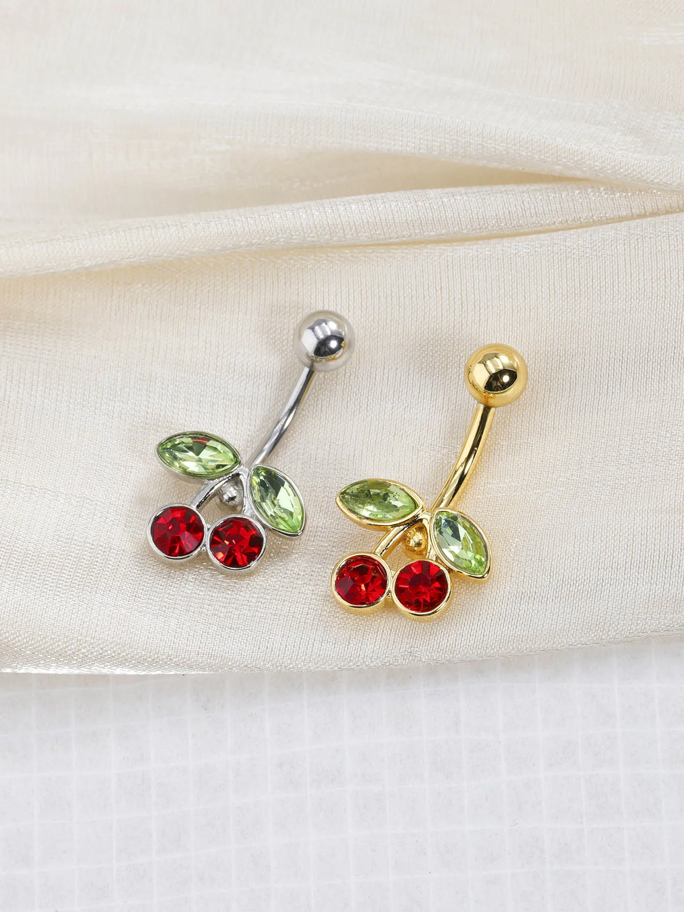 Surgical Steel Red Cherry Rhinestones Navel Belly Button Ring Barbell Ring Fruit Nails Charming Piercing Body Piercing Jewelry