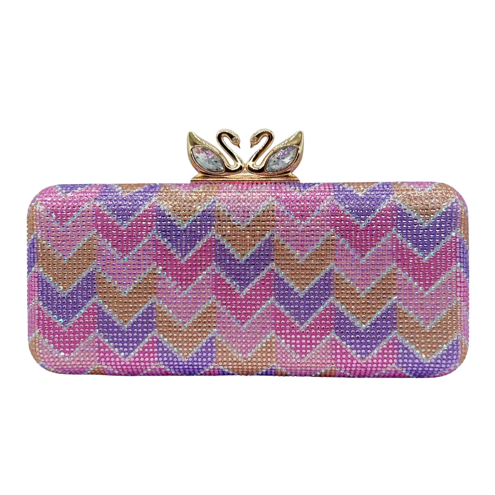 

Swan Hot-Fix Clutch, Graceful Curve Rhinestone Evening Bag for Women. OEM Custom Avian Purse, Low MOQ Wholesale from Factory Dir