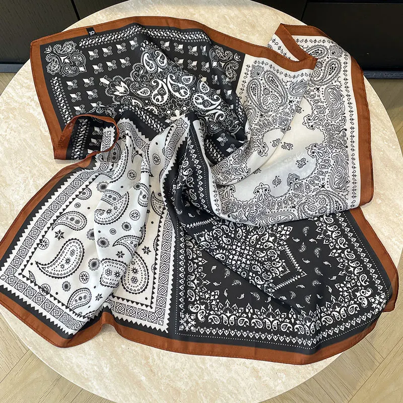 

New Old Money Paisley Print Scarf Women Fashionable Shirt Neck Tie Luxury Hijab Headscarf Square Silk Bandana Office Accessory