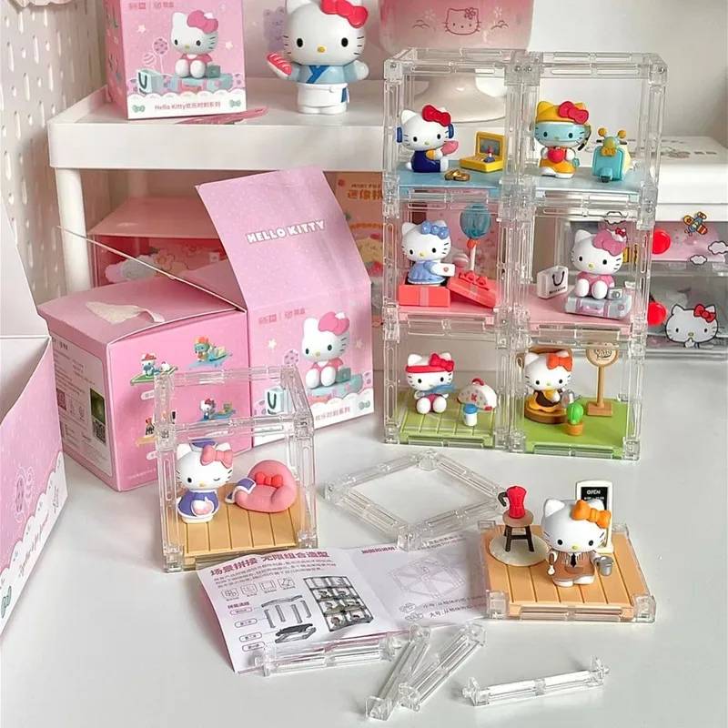 2023 Genuine Sanrio Anime Hello Kitty Happy Hour Series Blind Box Cute Mini Figurine Ornament Girl Collection Toy Birthday Gift