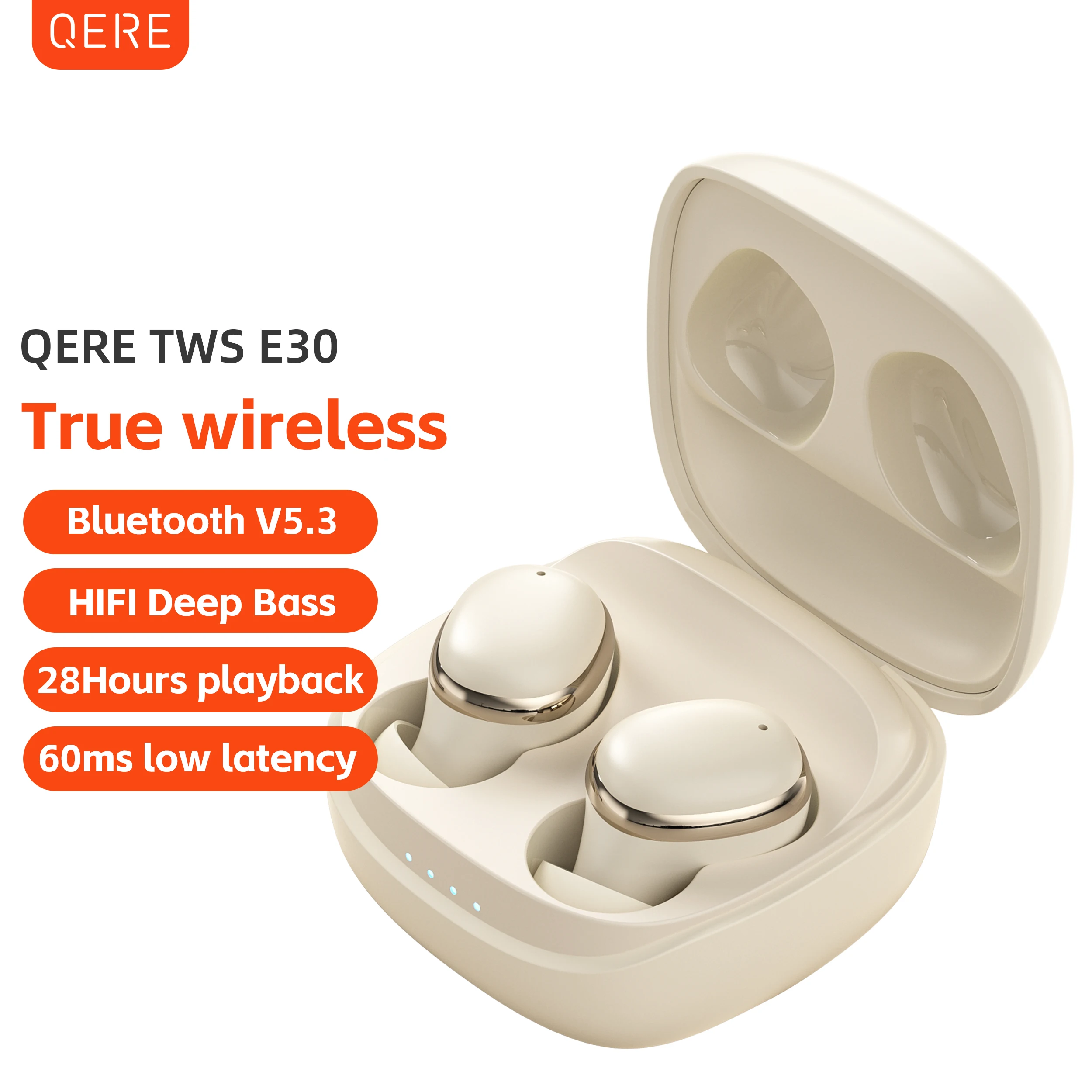 Wireless Bluetooth Headphones, QERE E30, TWS Bluetooth 5.3,HD Microphone,HIFI Earphones,13mm Driver,60ms Low Latency, New