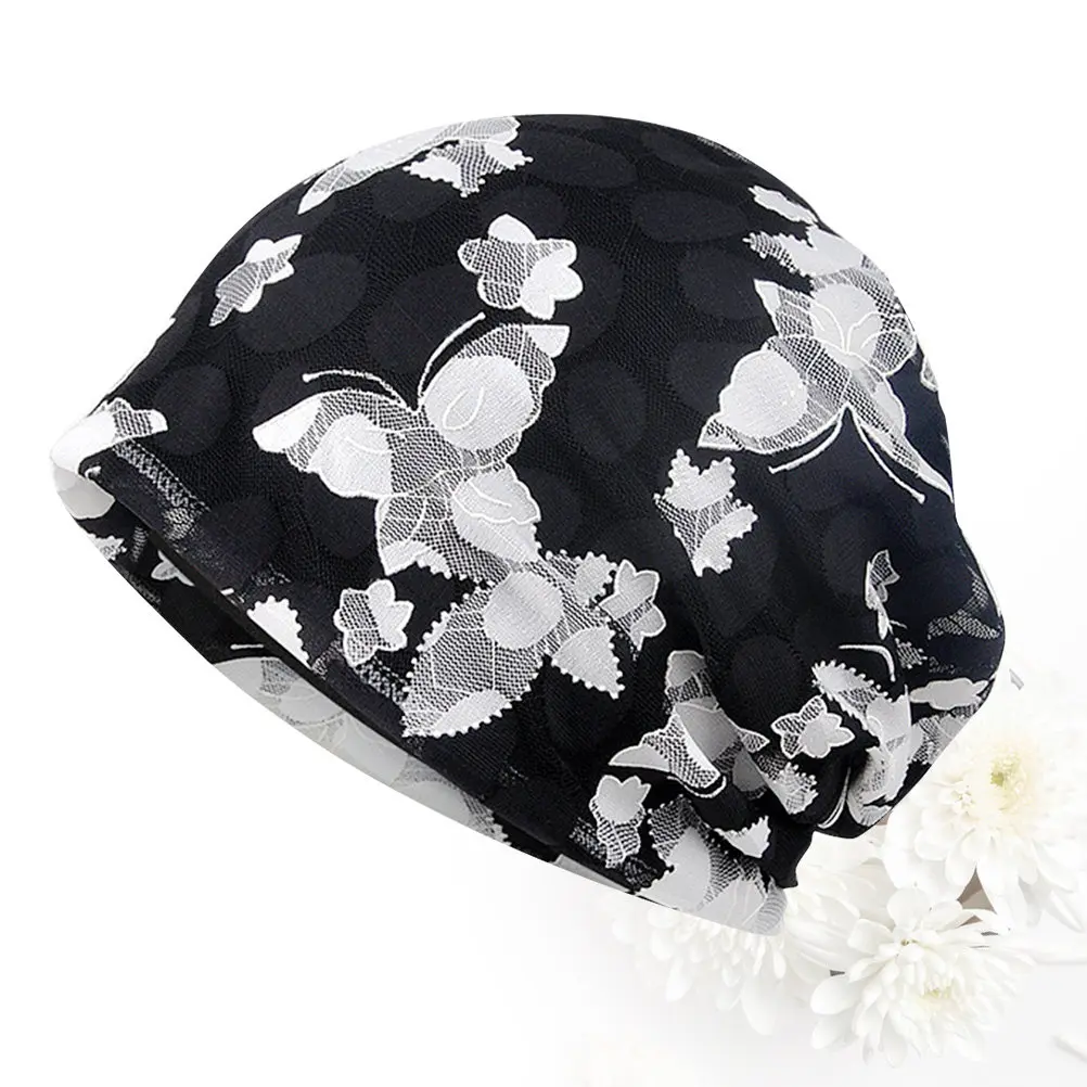 

Дышащая кружевная шапочка для сна, мягкая и эластичная повязка для волос для женщин и девочек, ветрозащитная шапочка для беременных и медсестер, удобная для ежедневного использования, черная