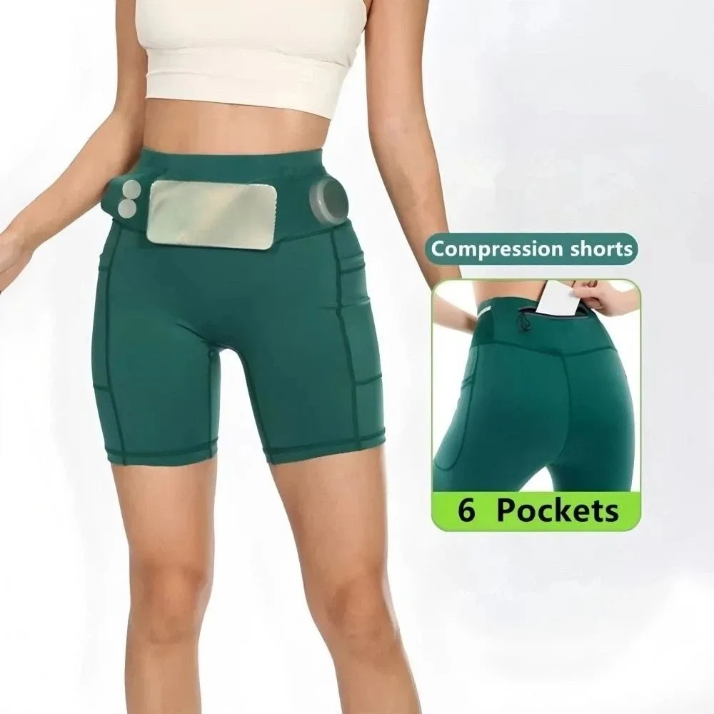 Multi-Pockets Marathon Running Shorts Breathable Moisture Wicking Compression Gym Tights Quick Dry with Waist Pack