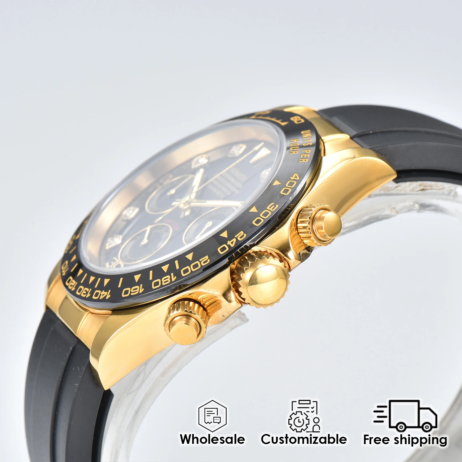 ساعة رجالية 39.5 مللي متر VK63 ساعة فاخرة الماس الهاتفي الياقوت كريستال كرونوغراف مقاوم للماء للتخصيص بالجملة ساعة كوارتز