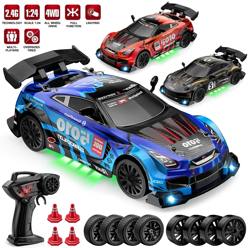 1/24 Remote Control Four-wheel Drive Drift Sports Car With LED Lights Racing High Speed Vehicle Kids Toys Multiplayer Game Gifts
