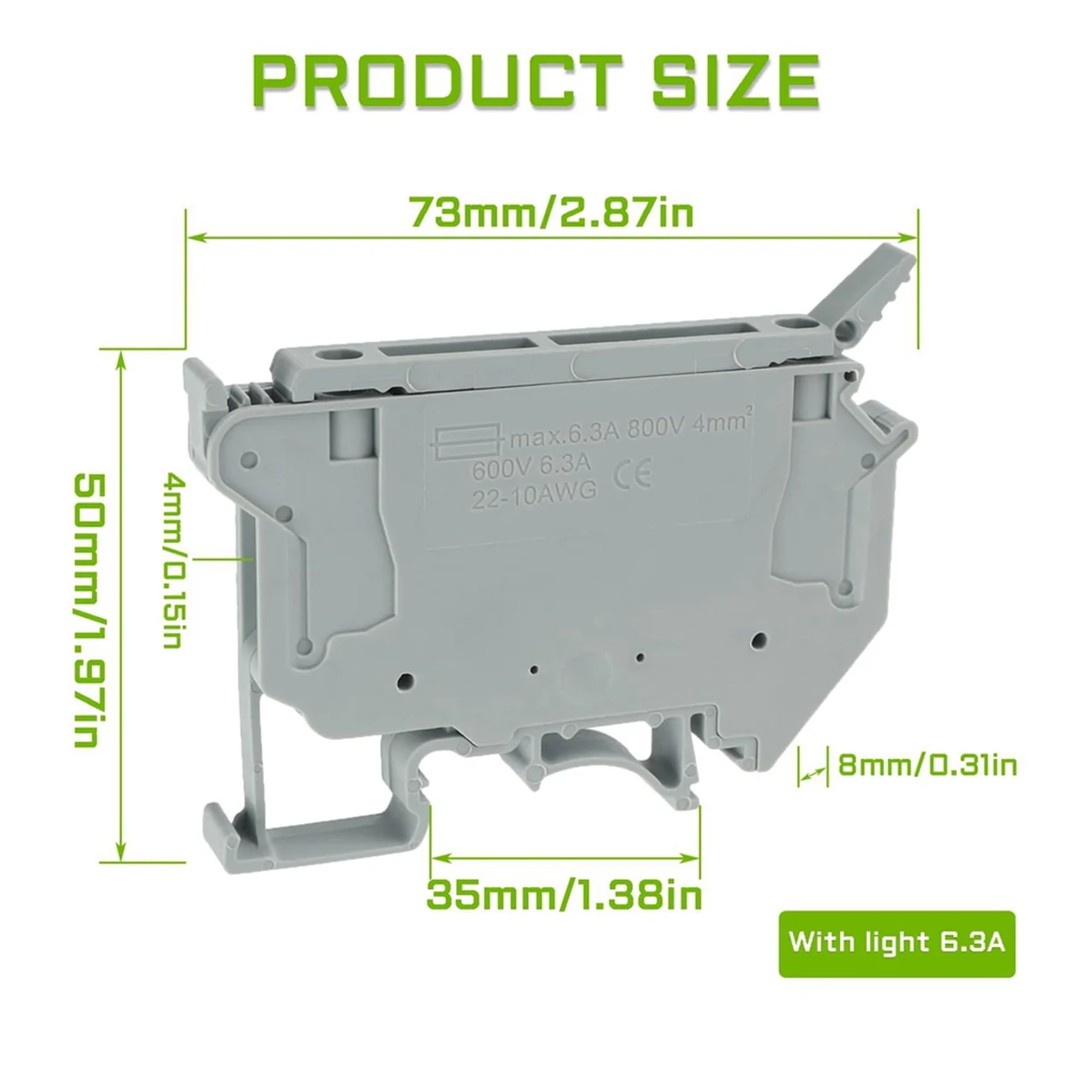 側面ポストバッテリーターミナル UK5-UK5RD LED付きDINレールヒューズ端子台断路器端子ブロックネジクリップ（6個パック）