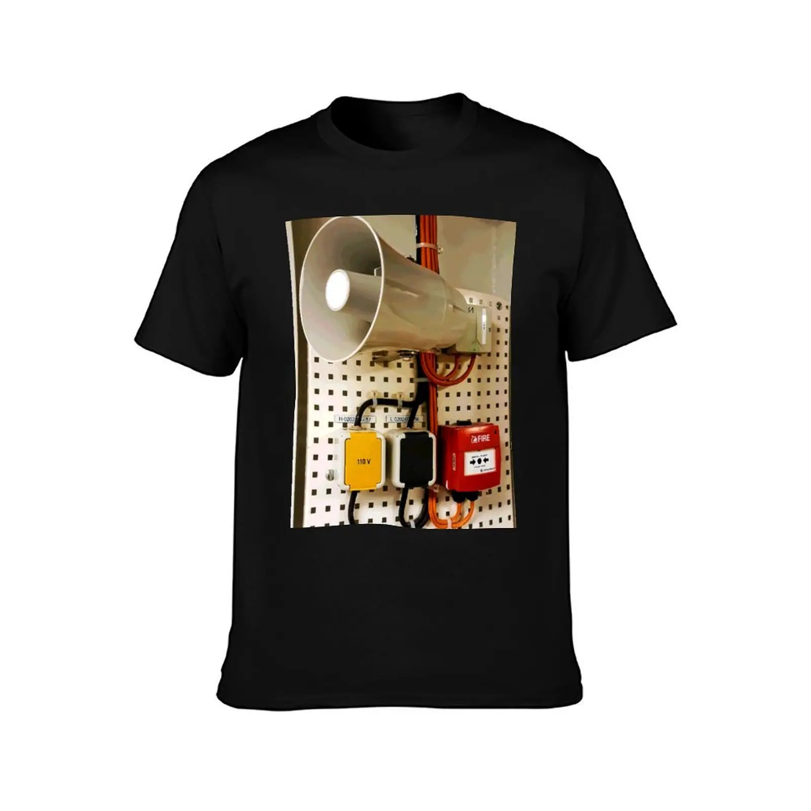Safety PA System and Fire Alarm T-Shirt, Summer Casual Cotton Tee, Oversized Streetwear Tops, Vintage Graphic Print, 100% Cotton