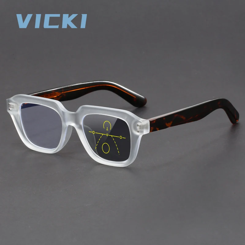 VICKI Gafas vintage cuadradas y redondas para hombre, fotocromáticas, antiluz azul, gafas multifocales graduadas personalizables 1069