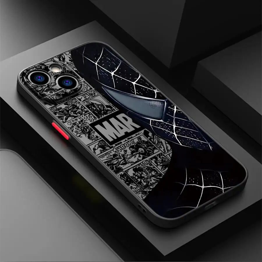 Cartoon Spider Man Case voor iPhone 11 13 Mini XR X 14 16 Pro Max 12 15 Plus Matte telefoon Cover