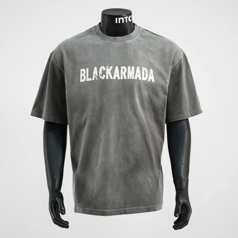 

American retro letter print washed and worn loose short sleeved T-shirt for men's summer trendy street casual clothes