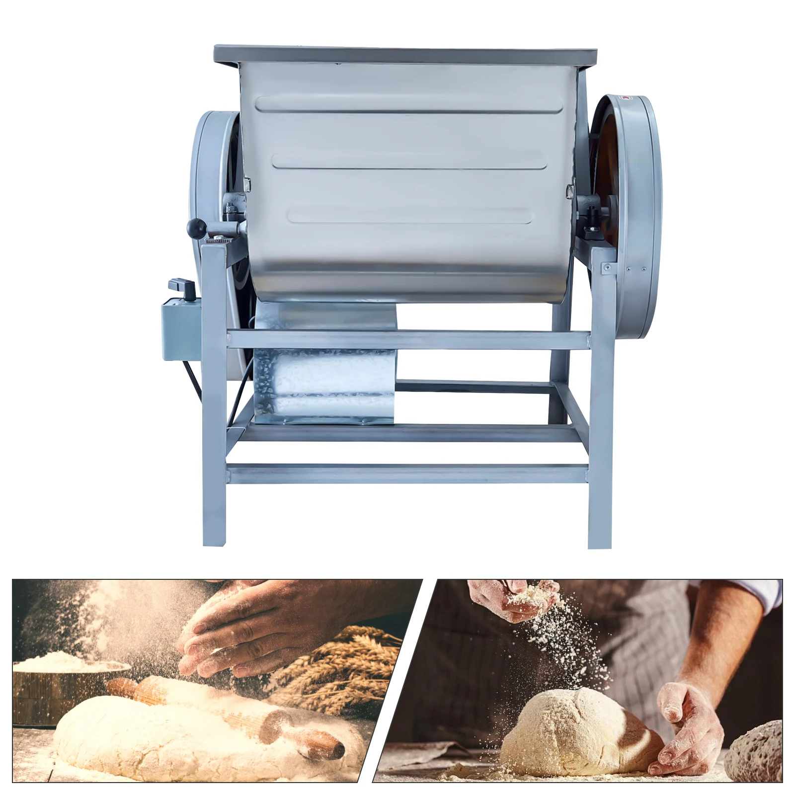 25.19*19.68*26.77 بوصة إلى الأمام والعكس آلة خلط العجين الفضة والأبيض الكهربائية الدقيق مسحوق جاف مع المحرك يربك