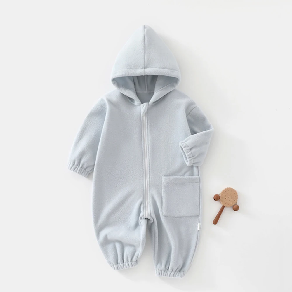 Jumpsuits For Baby Girls Winter Hooded Fleece Solid Color My First Christmas Baby Boy Rompers Unisex Infant Outerwear Onesies