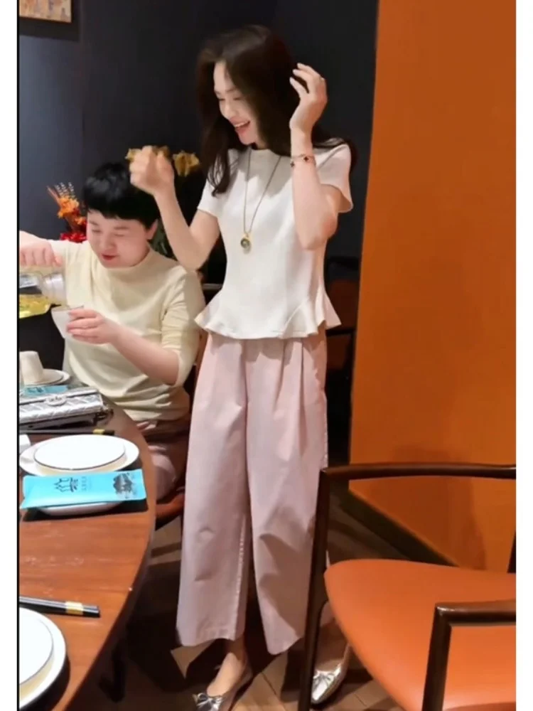 Slimming Effect Commute Casual Pants Women's Short Sleeve Top And Pants Set Summer Fashionable Two-Piece Suit Korean Style