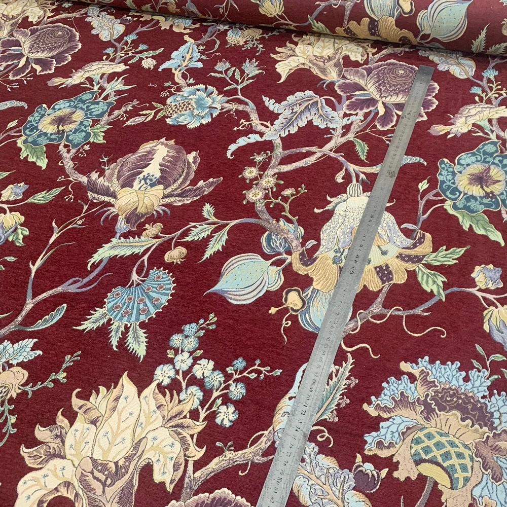 1 متر حزمة فاخرة زهرة حمراء سميكة رايون الشنيل خمر الأزهار الستار المنسوجة المفروشات الستائر الأقمشة القماش 280 سنتيمتر واسعة