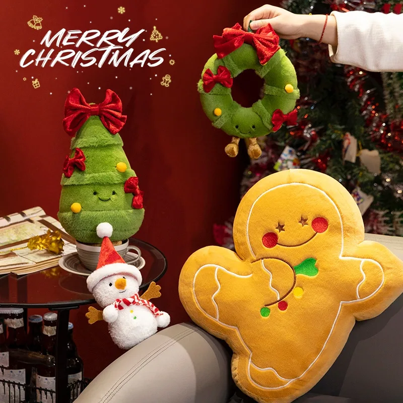 Christmas Star Tree Decor Plushie Gingerman Bread Reindeer Snowman Peluche Doll Xmas Ring Anime Toys for Kids Birthday Gift