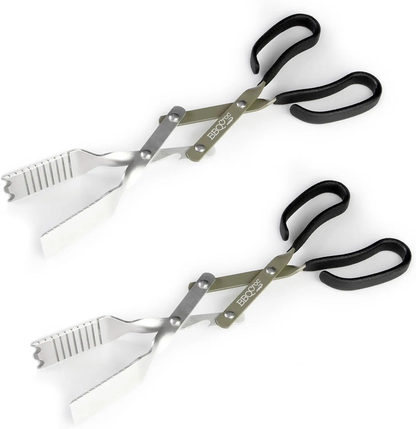 

2-Pack 15-Inch 3-in-1 Barbecue Tools: Light Tongs, Spatula & Grill Scraper in Green