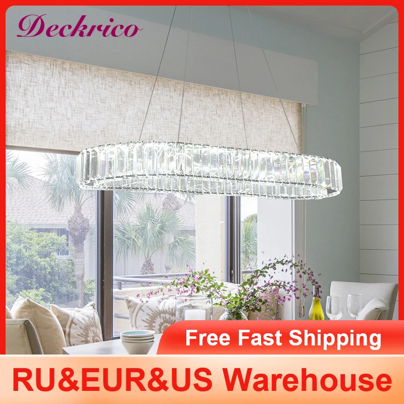 Modern Crystal Ceiling Chandelier Round Ring Lamp Suspension Fixtures Dining Room Furniture Plafon Led Luminaire Pendant Lights