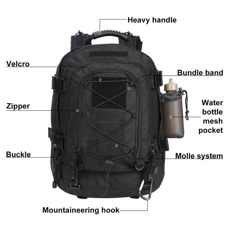 

Tactical Backpack for Men 60L Molle Assault Rucksack Heavy Duty Waterproof Large Capacity Bug Out Bag for Hiking Camping Hunting