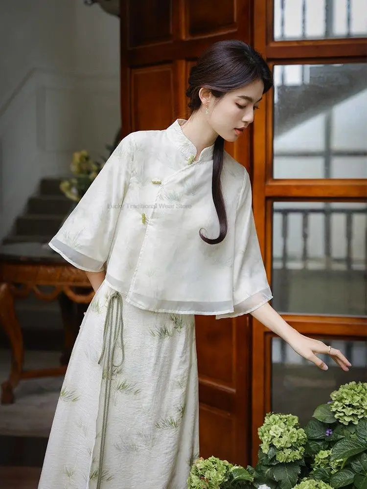 New Chinese Style Summer Retro Hanfu Gentle Tea Art Improved Hanfu Dress Set Women Elegant Comfortable Daily Hanfu Dress Set