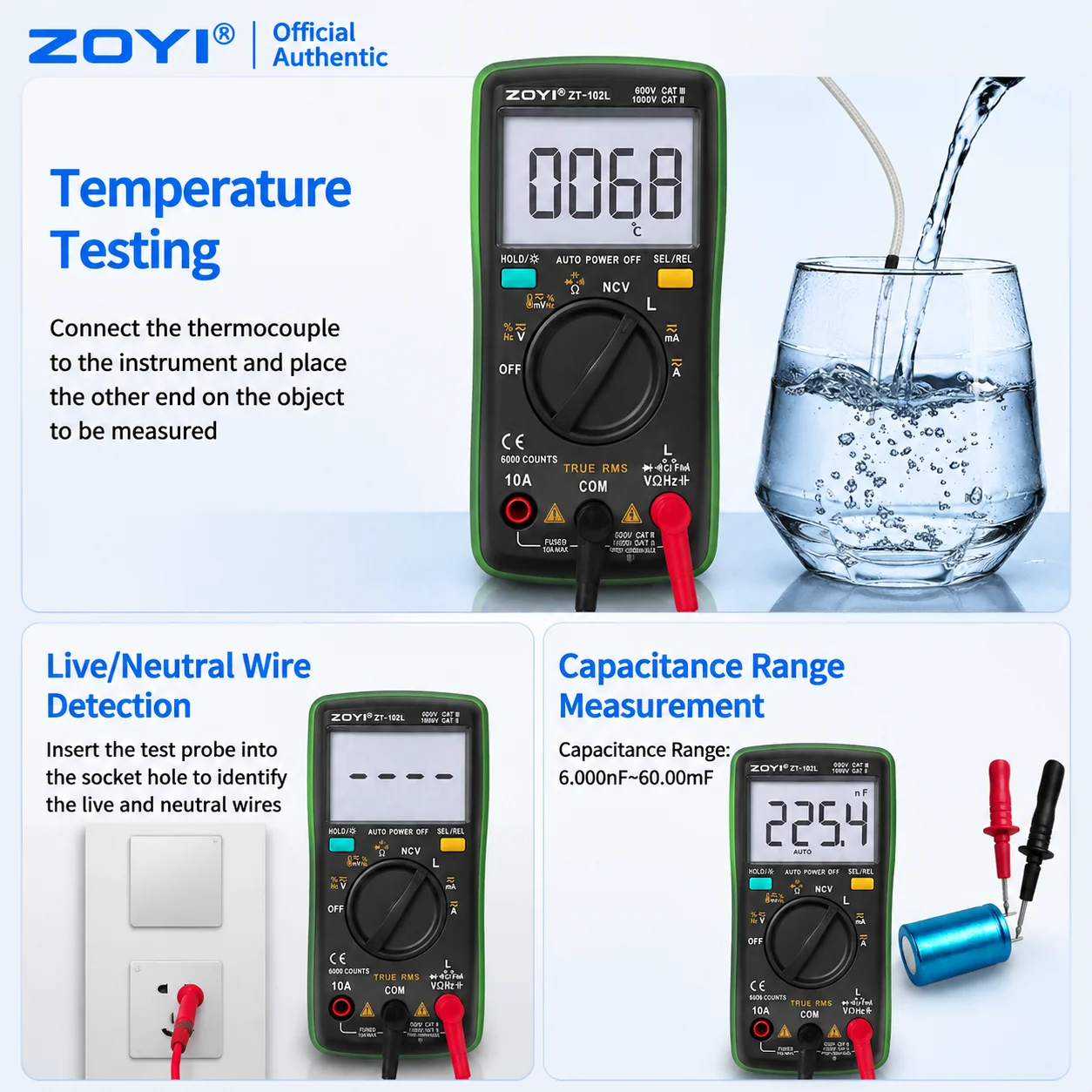 ZOYI 102L Multifunction LCR Bridge Tester High Precision Anti-Burn Capacitance Diode Resistance for Electronics Repair