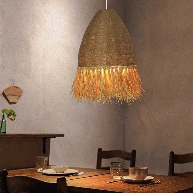 Imagem -05 - Rattan Woven Pendant Light Lâmpada Estilo Wabi e Sabi Lustre Retro para Sala de Jantar Bar e Café Abajur de Cabeceira