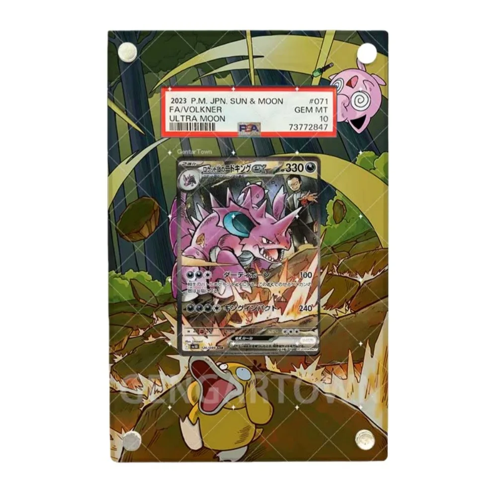 Voor Anime Pokemon Ptcg Nidoking Moltres Mewtwo Murkrow Meowth Houndoom Clamperl Acryl Beschermende Kaart Vitrine Ornament