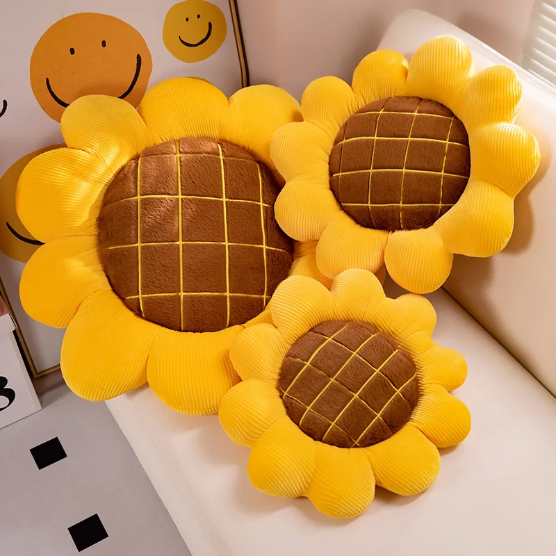 Nice Stuffed Sunflower Plush Plant Seat Cushion Flowers Decor Pillow Props For Sofa Chair Indoor Floor Girls Gift