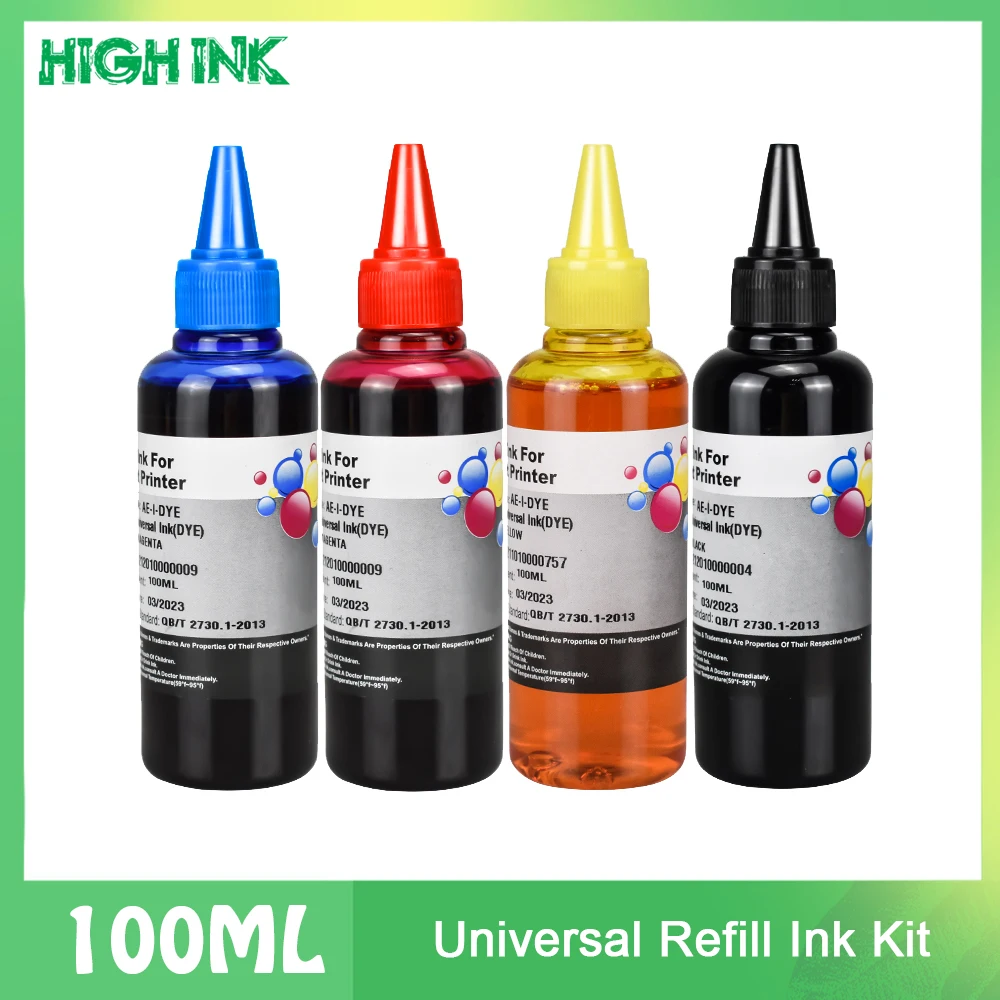 Universal 100ml  Refill DYE Ink kit for Epsons Canons HPs Brothers DELLs Kodaks Inkjet Printer CISS Cartridge Printer Ink