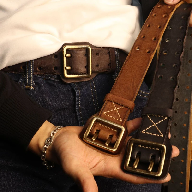 Cintura da uomo con fibbia a doppio ago originale fatta a mano, fatta ad acqua, vecchia cintura di Jeans Macho, cintura tattica dell\'esercito y2k in
