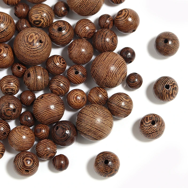6 8 10 12 15mm Natural Stripe Wooden Beads Brown Loose Spacer Round Wood Beads For Charm Bracelet Necklace DIY Jewelry Making