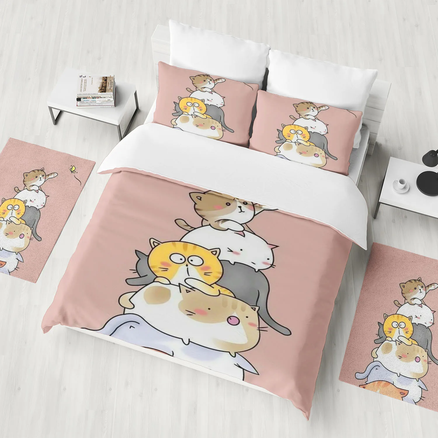 Cats Cartoon Duvet Cover Purple Bedding Set Children Bedroom Decoration Gift Single Easter Independence Day Christmas Halloween